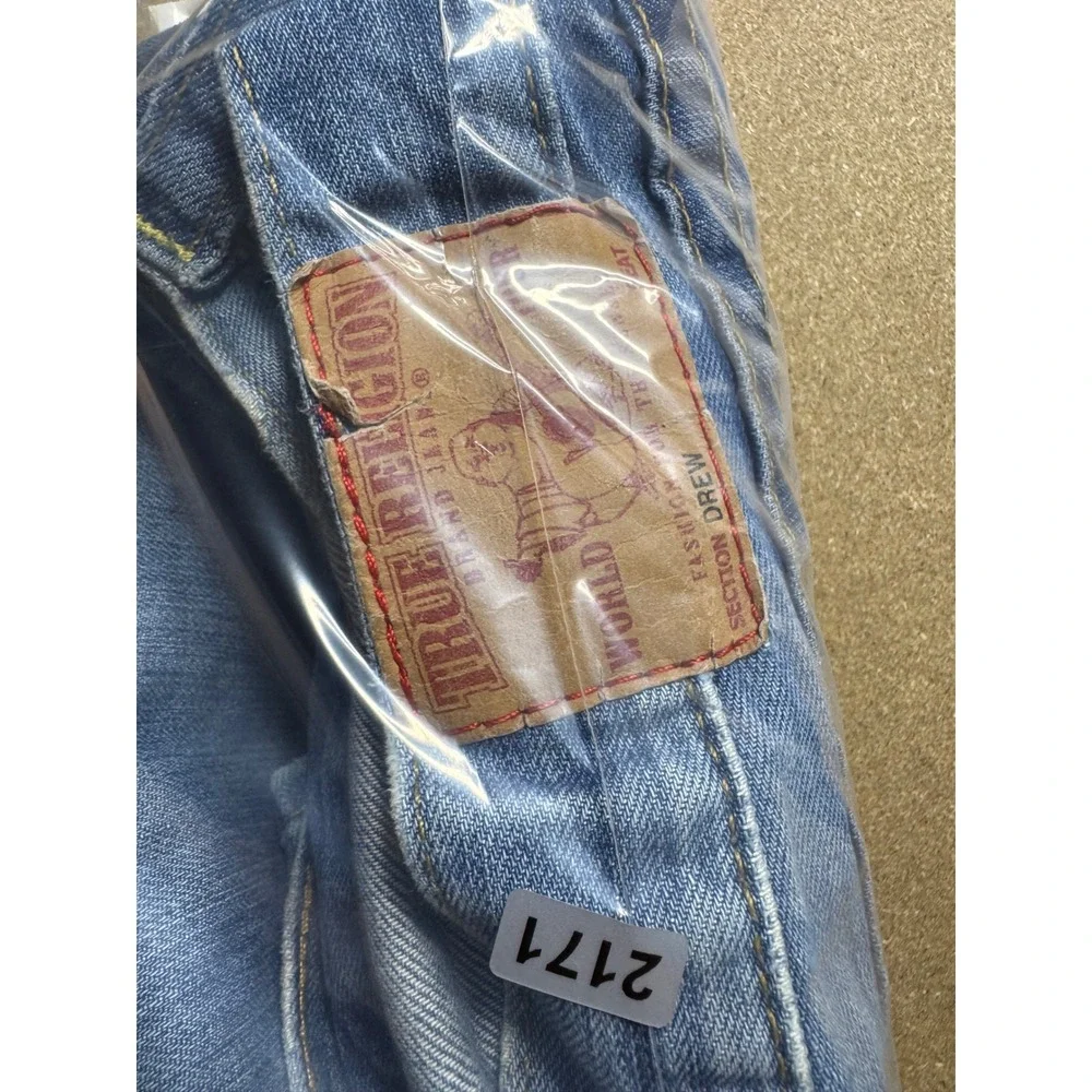 True Religion Drew Distressed Straight Leg Jeans Light Wash Blue Men Size 29 USA